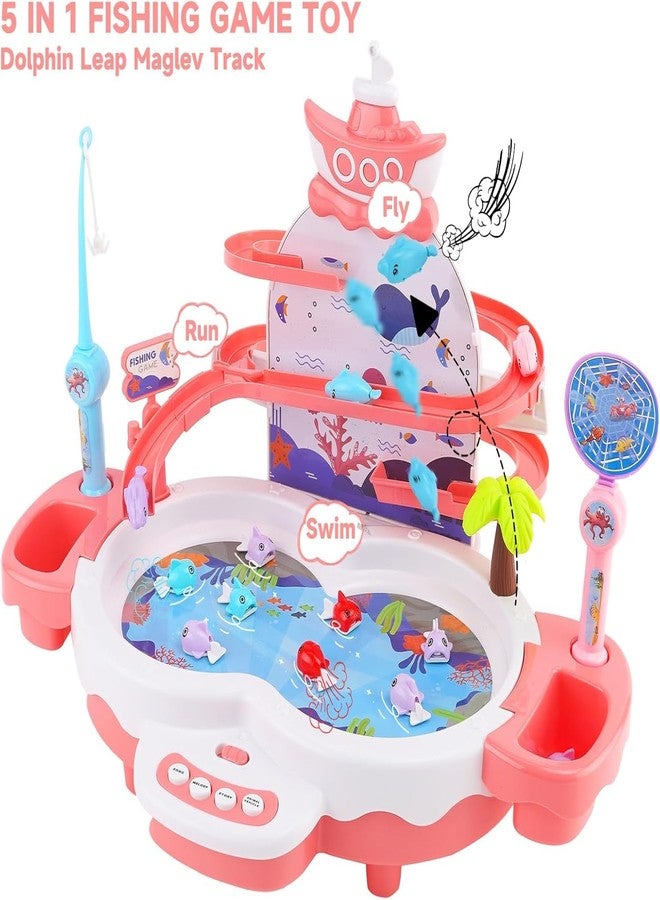 Maycoly 3in1 Fishing Game Toys for Kids with 34PCS Accessories Including Fishing Rod, Small Fish, Track, etc., STEM Toys with Music and Stories for Preschool Learning (Pink) - Image 3